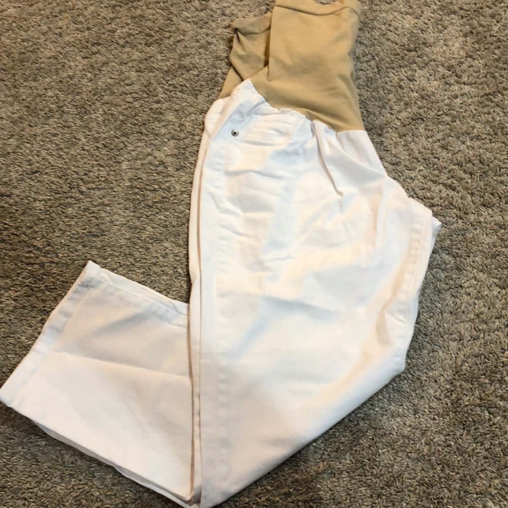 White maternity jean capris